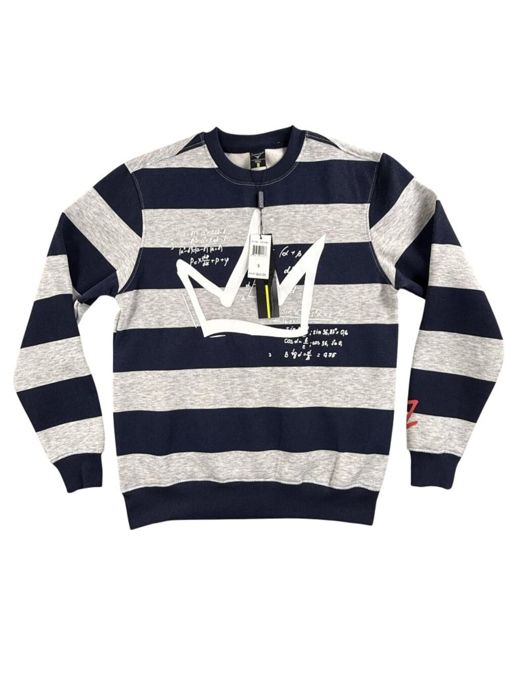 Screenshot Sweatshirt Mens Small Gray Navy Stripe Crown Graphic Pullover Fleece